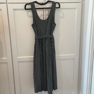 Black and white pinstripe a-line midi dress